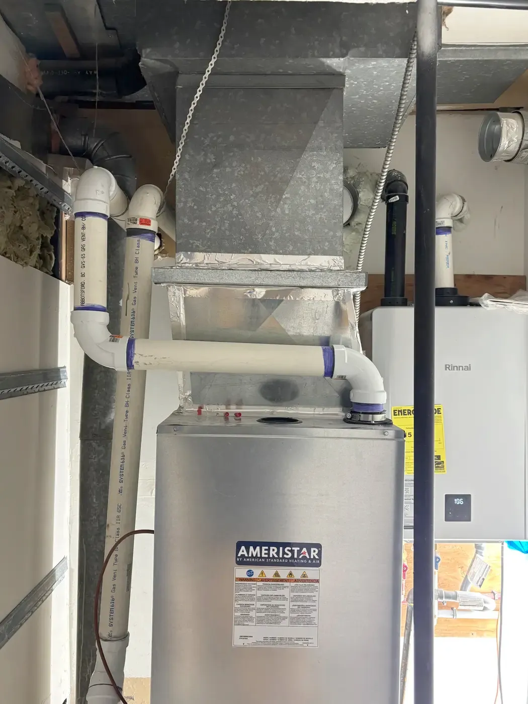Furnace installed with ducting and PVC venting