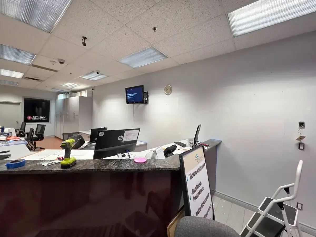 Commercial office reception area with freshly painted walls